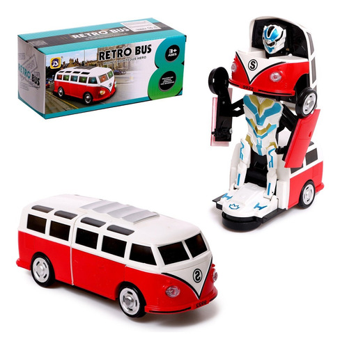 Carro Transformers 2 En 1 Robot + Retro Bus Sonido Y Luces