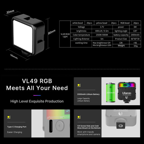Imagen 7 de 9 de Lámpara Ulanzi De Luz Led Para Videos, Fotos