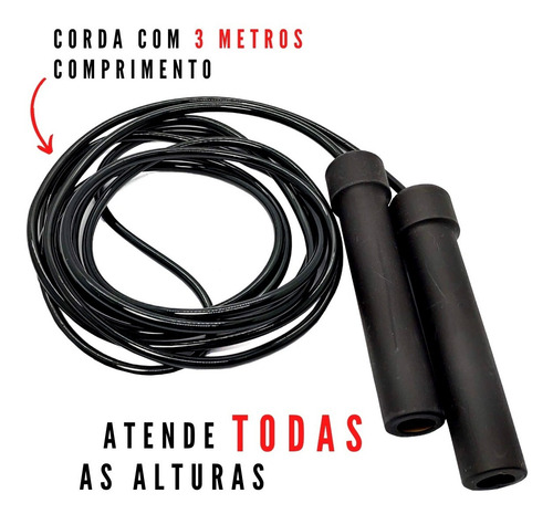 Imagem 3 de 7 de Corda Pular Cross Emagrecer Fit Rolamento Toda Altura Black