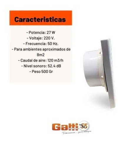 Imagen 6 de 9 de Extractor De Aire Baño 5 Gatti Ventilación Motor Potenciado
