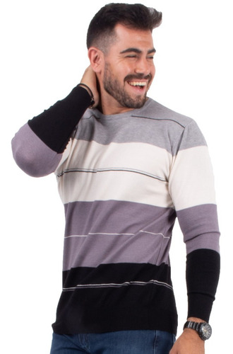 Imagen 2 de 4 de Sweater Pullover Hombre Tejido De Hilo Manhattan Franjas