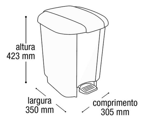 Lixeira Plástica C/ Pedal Desmontada Cozinha 42cm 21lts 3uni
