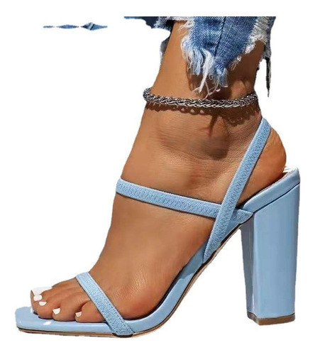 Zapatos De Tacón Grueso Con Punta Abierta Color Sólido Mujer