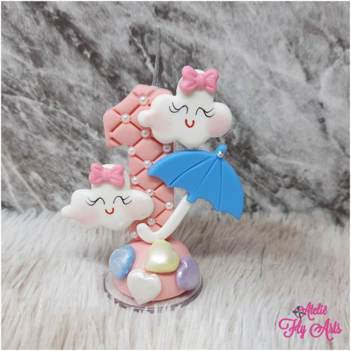 Imagem 1 de 2 de Personalizado Biscuit Aniversario Vela Chuva De Amor