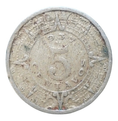 México 5 Centavos Calendario Azteca 1937 O2y#1