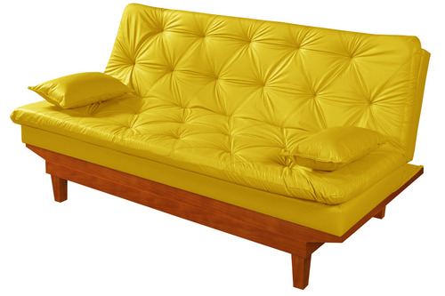 Sofa Cama Caribe Courino Couro Sintetico Essencial Estofados Cor Amarelo