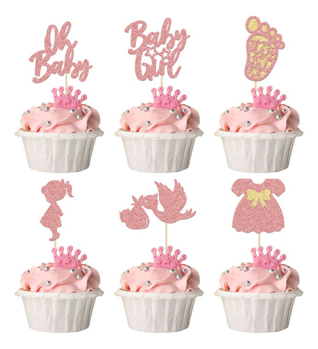 24 Piezas De Decoracion Para Cupcakes De Baby Shower, Oro Ro