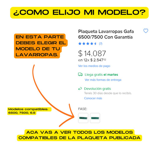 Imagen 3 de 9 de Plaqueta Lavarropas Gafa 6500/7500 Con Garantía