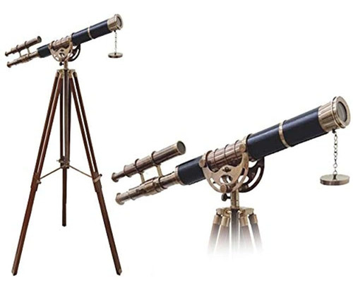 U.s Navy Vintage Brass Telescope Cuero Negro Con Soporte De 