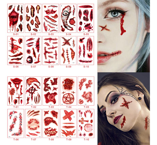 20 Calcomanías De Maquillaje De Zombi De Halloween, Tatuaj.