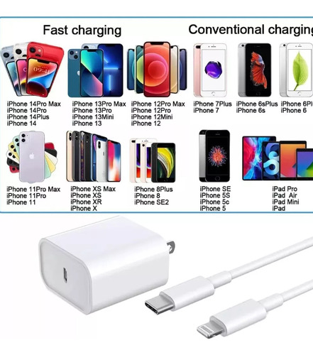 Cargador De Carga Rápida 20wtypec Para iPhone 7 8 X 11 12 13