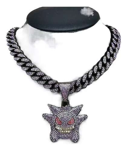 Colgante Cadena Cubana Gengar Con Cuello De Metal Con Diaman