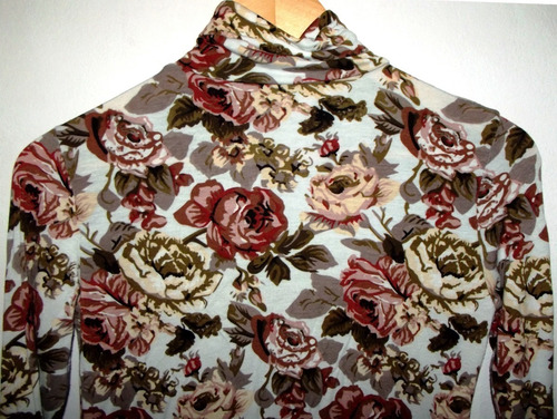 Remera Polera Algodón Lycra Floreada Talle M Impecable