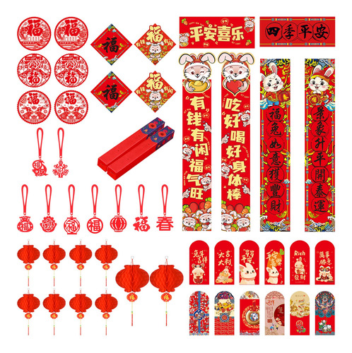 Decoracion Año Chino (52 Pcs)- Sobr Rojo Papel Linterna Roja