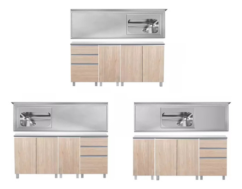 Mueble Bajo Mesada Ricchezze Potenza 160 Cm En Modulos Multiuso + Mesada Johnson Acero Inoxidable Bacha Simple
