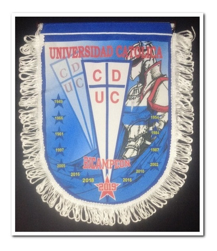 Banderín Fútbol Universidad Católica - Bicampeon, 27x22 Cms.