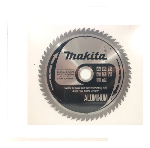 Disco P/sierra Circular 6-1/2 X 60d P/aluminio Makita B56574 Color Plateado