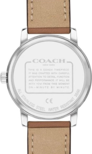 Reloj Coach 14503845 Cafe Para Mujer Y Fondo Plateado.