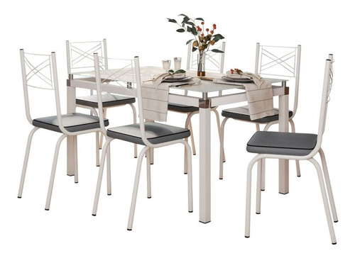 Jogo De Mesa Malva 140cm E 6 Cadeiras 119 Branco/platina - A Cor da tampa Preto Cor dos pés Branco