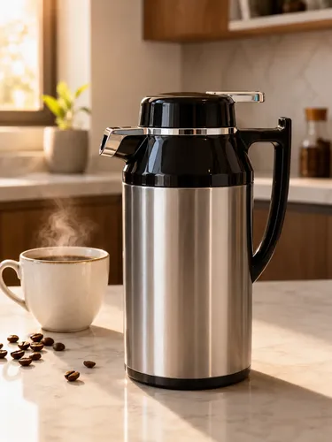 Garrafa Café Chá Inox 1L com Ampola de Vidro Premium Luxo Prateado