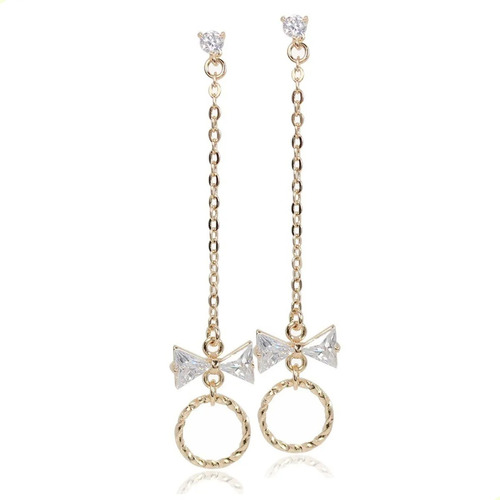 Aretes Largos De Cristal Circular Swarovski Dorados Oro Lam