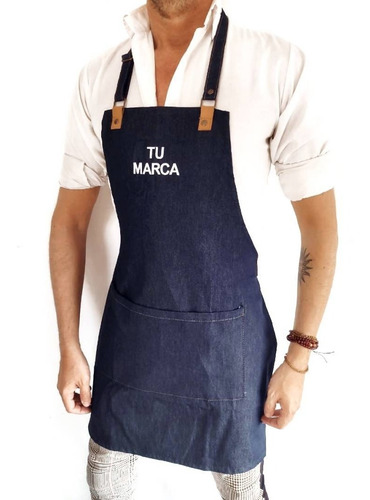 Delantal Jean Y Cuero Vacuno Bordamos Tu Marca Logo O Frase