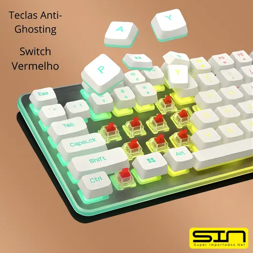Teclado Mecânico Switch Red Gamer Led Rgb Abnt 2 Usb Pc Note