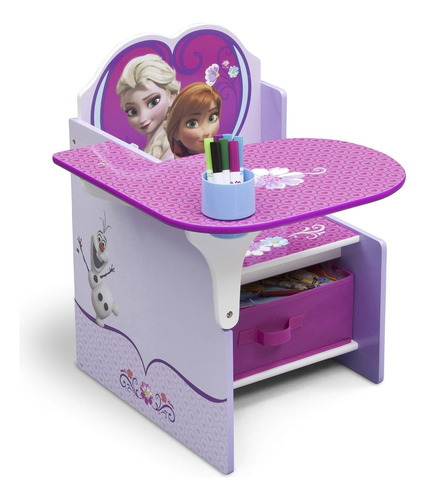 Mesa De Escritorio Con Silla Y Compartimento Diseño Frozen