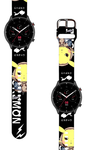 Correa Compatible Con Amazfit Gtr 3 Pikachu Urbano Negro