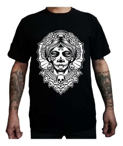 Polera Catrina Estampado En Serigrafía