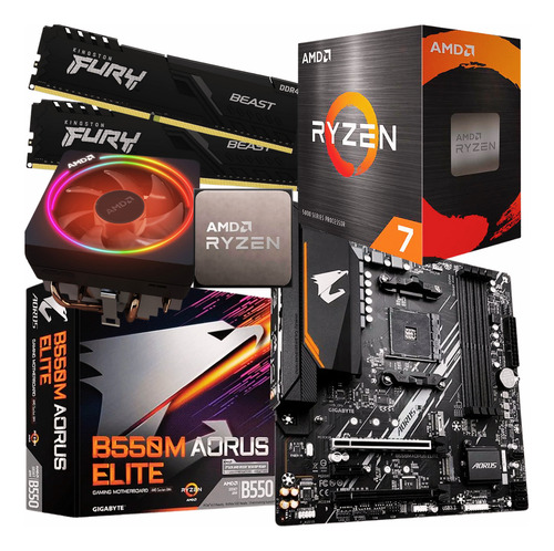 Kit Upgrade Ryzen 7 5700x + B550m Aorus Elite + 32gb +cooler Kit Gamer