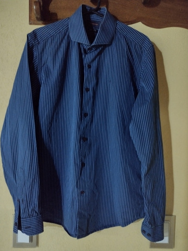 Camisa Rochas M/ Larga Rayada Azul