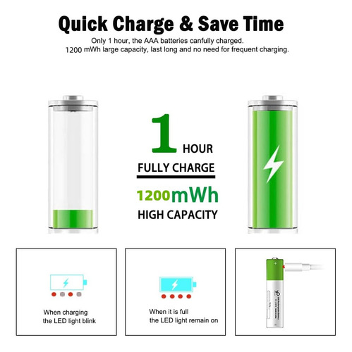 Batería Recargable De 1.5v 4 Pilas Aaa Pilas 1200mah 4 Pack