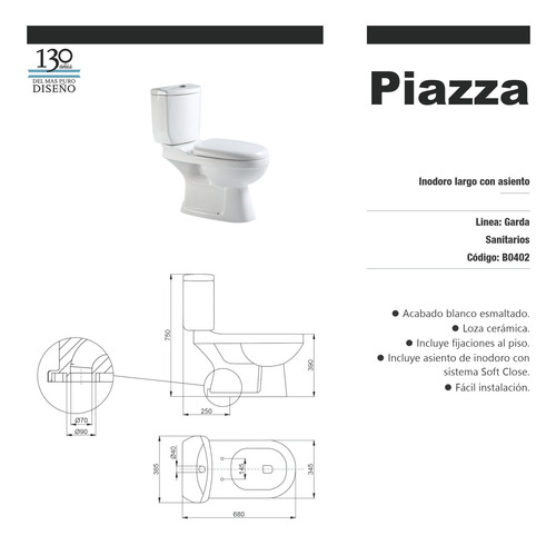 Inodoro Largo Piazza Con Deposito Asiento Descarga Garda
