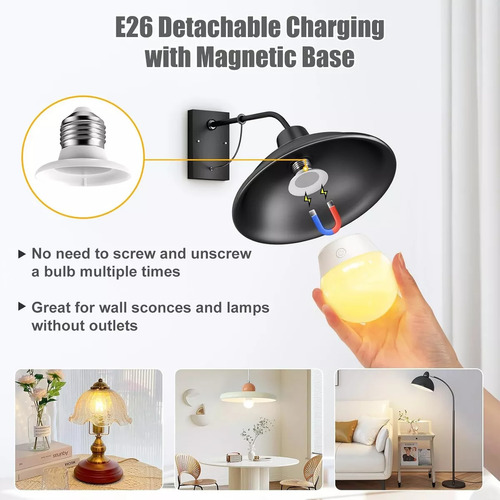 2pcs Bombilla Led Recargable Rgb Con Remoto Base E26 O E27