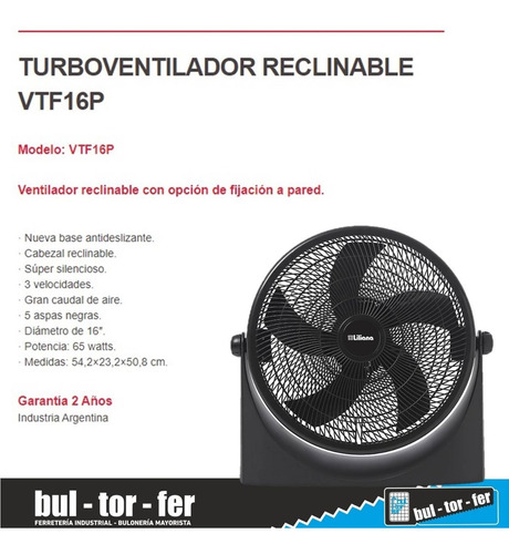 Imagen 3 de 7 de Ventilador Turbo Liliana Reclinable 16 PuLG Turboventilador