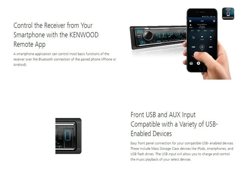 Rádio automotivo Kenwood KMM-BT732HD com USB e Bluetooth