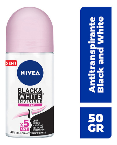  Nivea Invisible Clear Black & White Antitranspirante Roll On 50ml