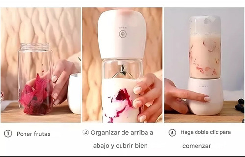 Licuadora Portátil Recargable Vaso De Vidrio Blanco