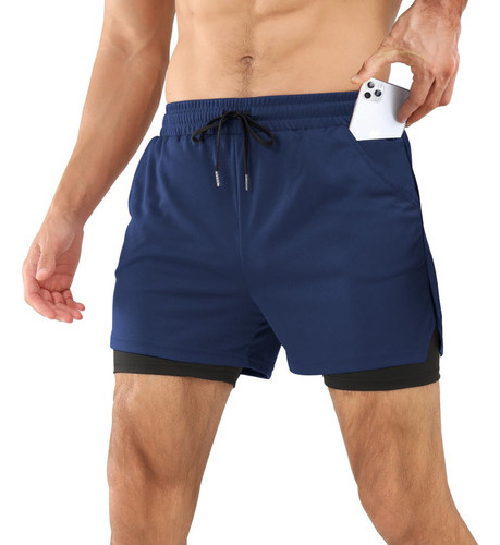 Lecoonmx Shorts Deportivos Para Hombre 2 In 1 Con Licra Con