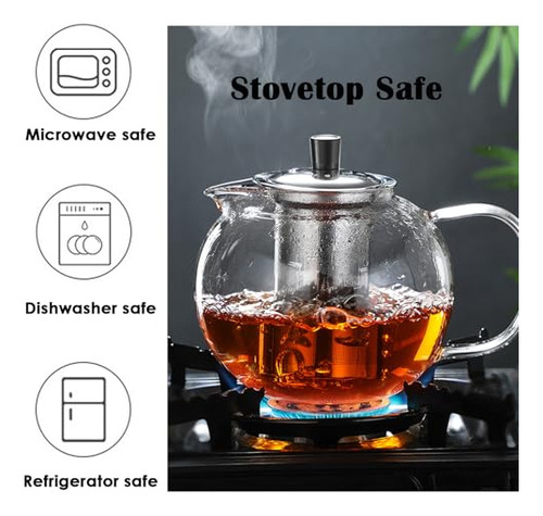 Tetera De Cristal Con Infusor - 1300 Ml / 43 Oz Tetera De Té