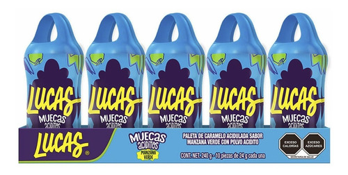 Lucas Muecas Aciditos, Manzana Verde Con 10 Pzs De 24g C/u