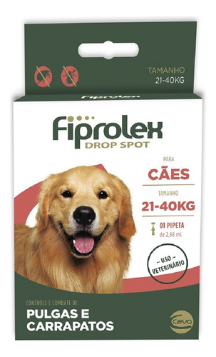 Pipeta antiparasitário para pulga Ceva Fiprolex Drop Spot para cão de 21kg a 40kg