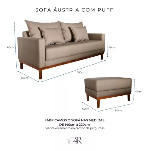 Sofá De Living Àustria Com Puff Tecido Impermeável Esp. D30