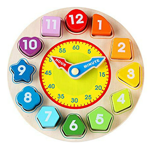 Juguete Educativo - N2 Time Clock Toy For Kids Wooden Time L