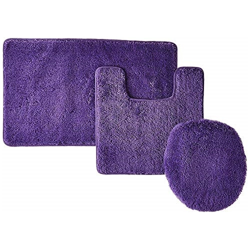 Juego De Baño De 3 Piezas, Alfombra Suave. Morado