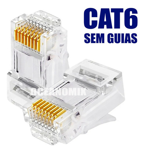 Imagem 2 de 7 de Pacote C/100 Conectores Rj45 Cat6 Macho Alta Qualidade