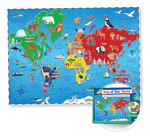 Rompecabezas De Mapas Del Mundo Para Niños, 75 Piezas