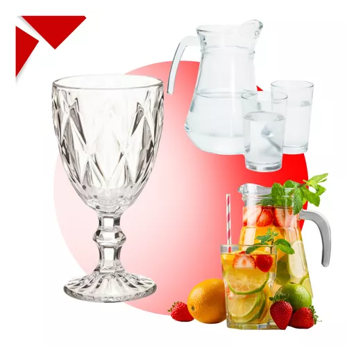 Jogo 6 Copos De Vidro 330ml Cristal Diamond Vinho Suco Água 330ml