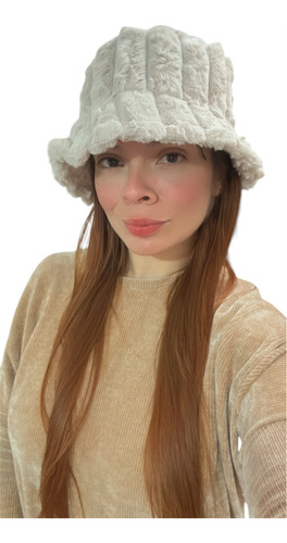 Bucket Hat Gorro Invierno Piluso Beige Creme Ml Covered Smooth